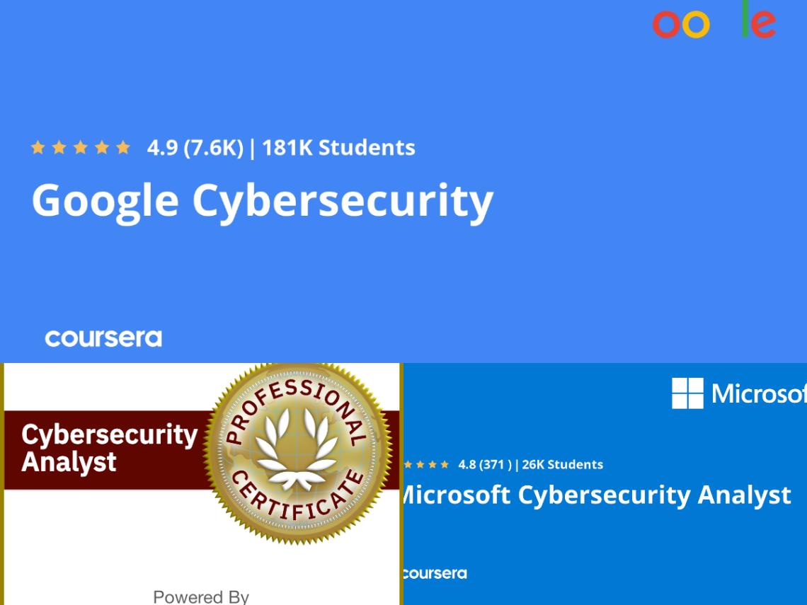 microsoft cybersecurity analyst professional certificate Bulan 1 Google vs Microsoft vs IBM CyberSecurity Certification on Coursera